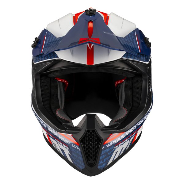 MT-Helmets Falcon S Ruler A15 Motocross Helmet – Gloss White/Navy/Red – front view
