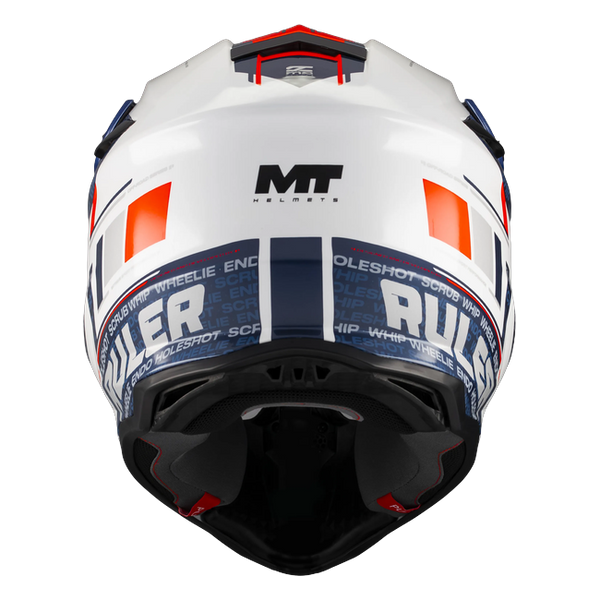 MT-Helmets Falcon S Ruler A15 Motocross Helmet – Gloss White/Navy/Red – rear view
