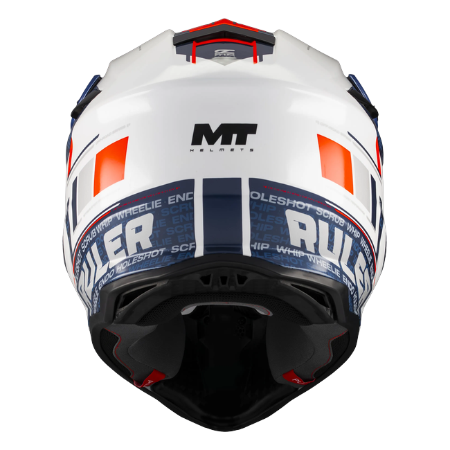 MT-Helmets Falcon S Ruler A15 Motocross Helmet – Gloss White/Navy/Red – rear view