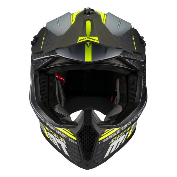 MT-Helmets Falcon S Ruler C2 Motocross Helmet – Matt Grey/Neon Yellow – front view