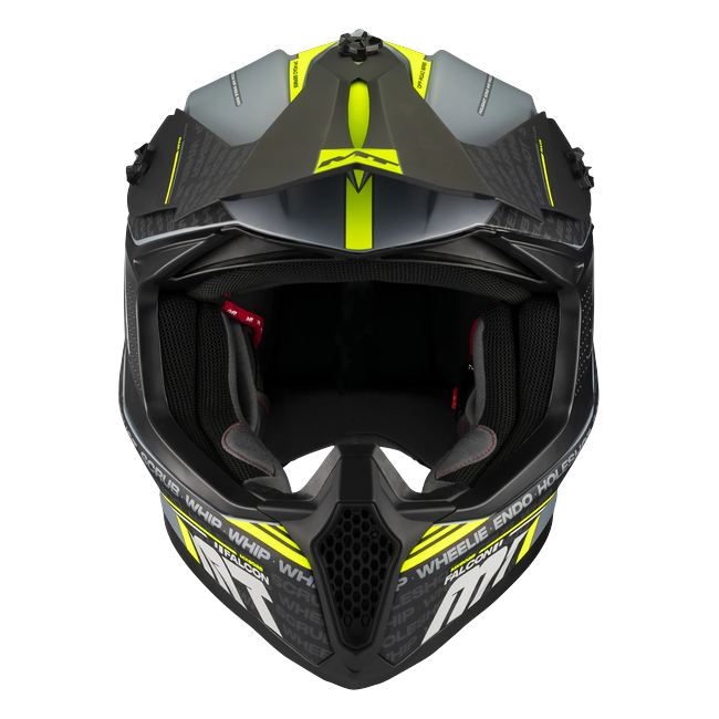 MT-Helmets Falcon S Ruler C2 Motocross Helmet – Matt Grey/Neon Yellow – front view