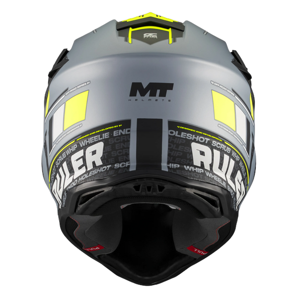 MT-Helmets Falcon S Ruler C2 Motocross Helmet – Matt Grey/Neon Yellow – rear view