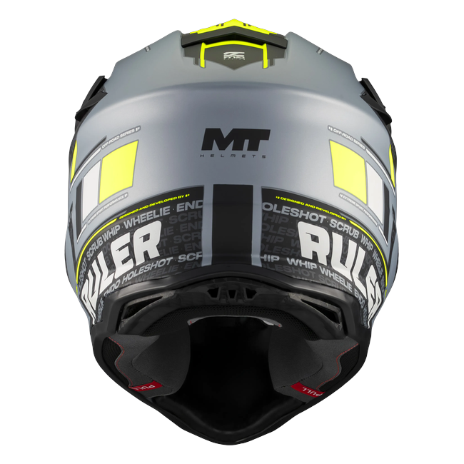 MT-Helmets Falcon S Ruler C2 Motocross Helmet – Matt Grey/Neon Yellow – rear view