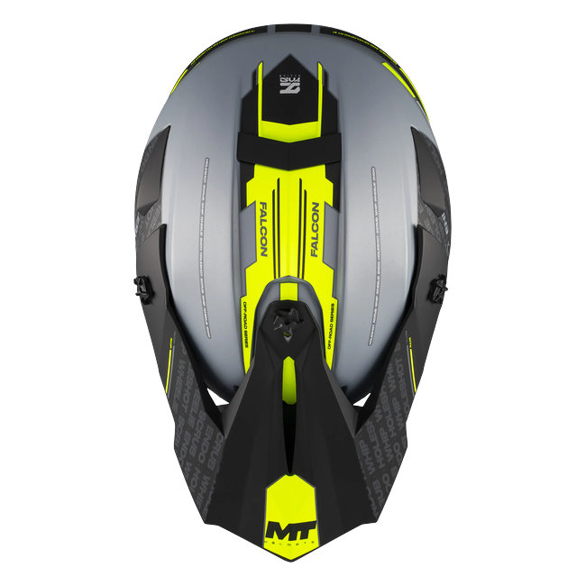 MT-Helmets Falcon S Ruler C2 Motocross Helmet – Matt Grey/Neon Yellow – top view