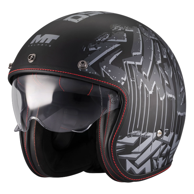 MT-Helmets Le Mans 2 SV S Dystopic B12 Jet Helmet – Matt Black – front three-quarter view