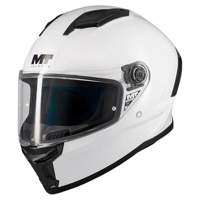 MT-Helmets Stinger 2 Pure A0 Full-Face Helmet – Gloss White Pearl – front three-quarter view