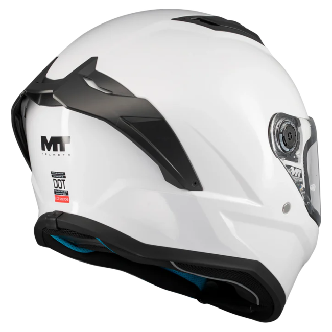 MT-Helmets Stinger 2 Pure A0 Full-Face Helmet – Gloss White Pearl – rear three-quarter view
