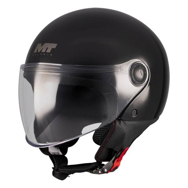 MT-Helmets Street S Pure A1 Jet Helmet – Gloss Black – front three-quarter view