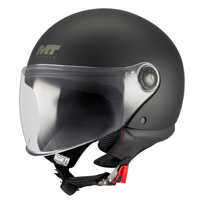 MT-Helmets Street S Pure A1 Jet Helmet – Matt Black – front three-quarter view