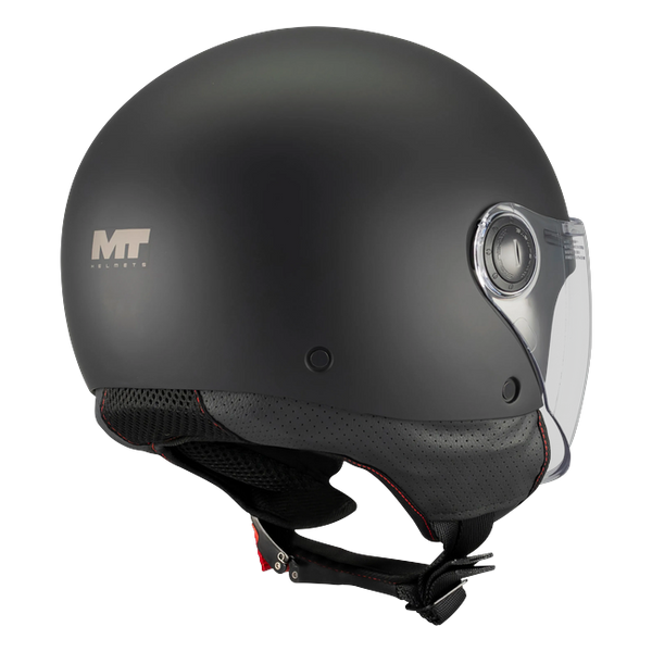 MT-Helmets Street S Pure A1 Jet Helmet – Matt Black – rear three-quarter view