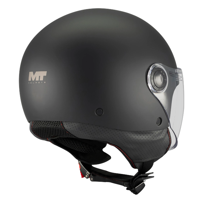MT-Helmets Street S Pure A1 Jet Helmet – Matt Black – rear three-quarter view