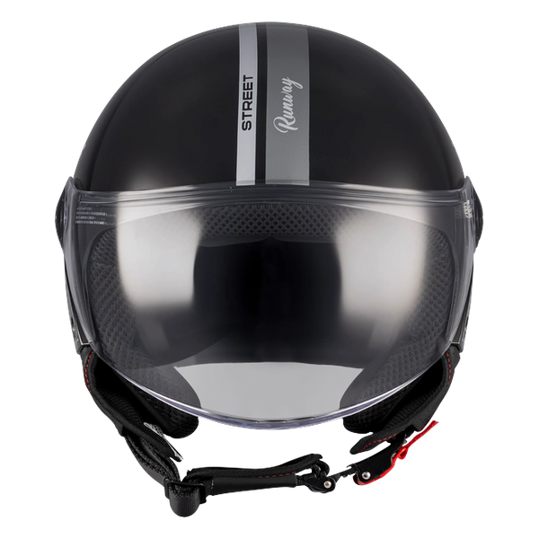 MT-Helmets Street S Runway B2 Jet Helmet – Gloss Black/Grey – front view
