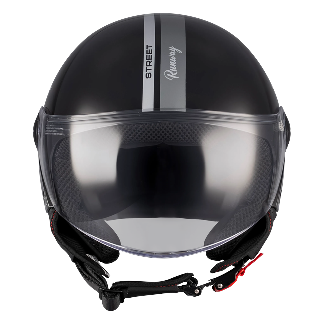 MT-Helmets Street S Runway B2 Jet Helmet – Gloss Black/Grey – front view