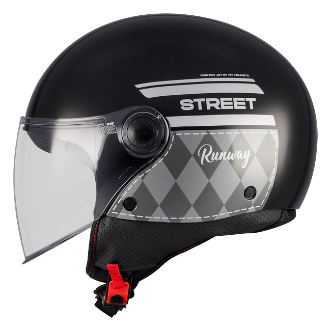 MT-Helmets Street S Runway B2 Jet Helmet – Gloss Black/Grey – left side view