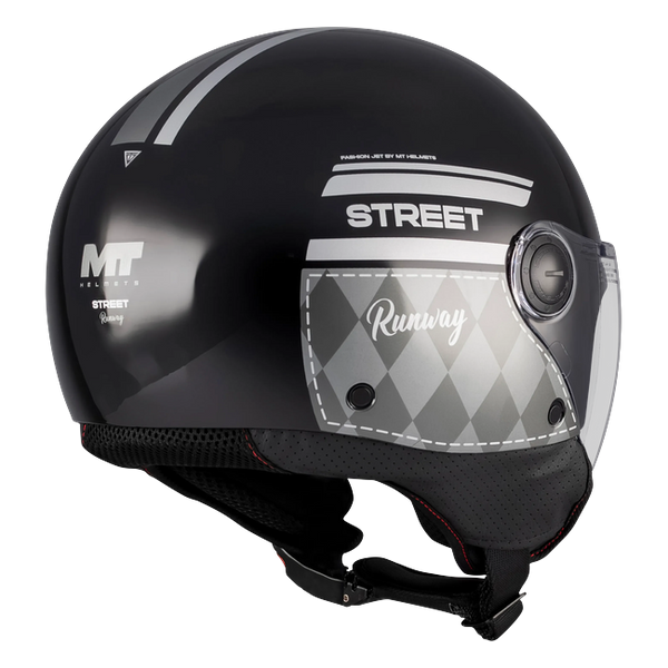 MT-Helmets Street S Runway B2 Jet Helmet – Gloss Black/Grey – rear three-quarter view