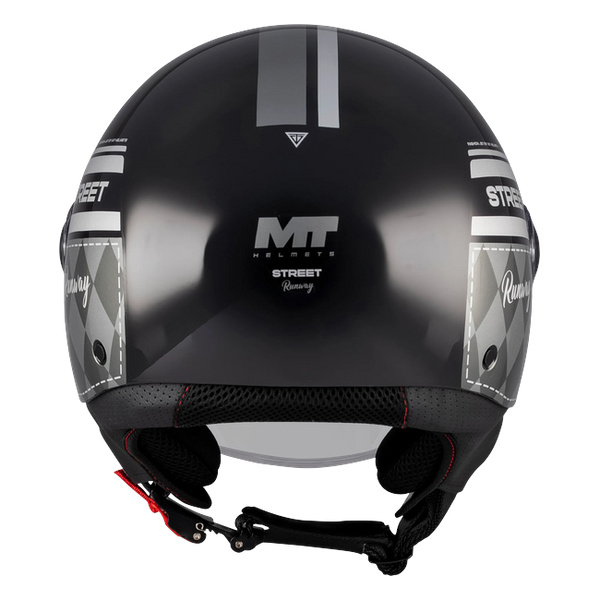 MT-Helmets Street S Runway B2 Jet Helmet – Gloss Black/Grey – rear view