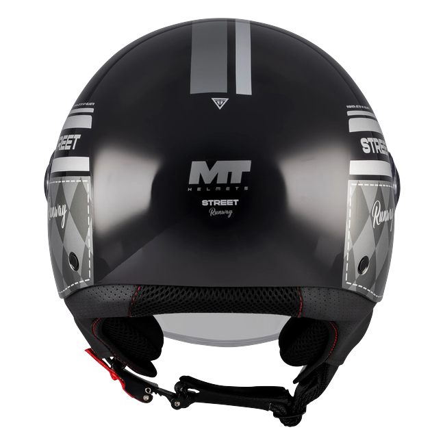 MT-Helmets Street S Runway B2 Jet Helmet – Gloss Black/Grey – rear view