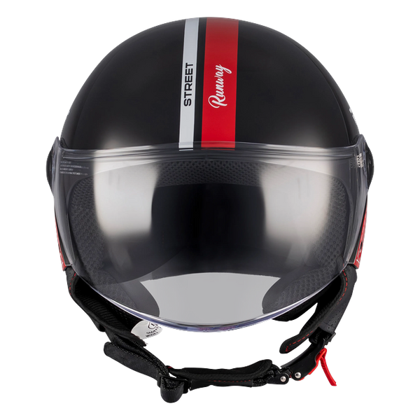 MT-Helmets Street S Runway B5 Jet Helmet – Gloss Black/Red – front view