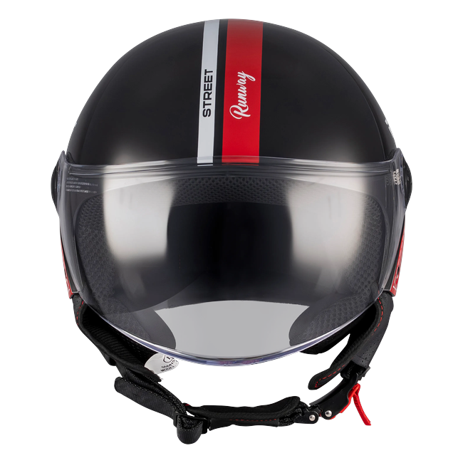 MT-Helmets Street S Runway B5 Jet Helmet – Gloss Black/Red – front view