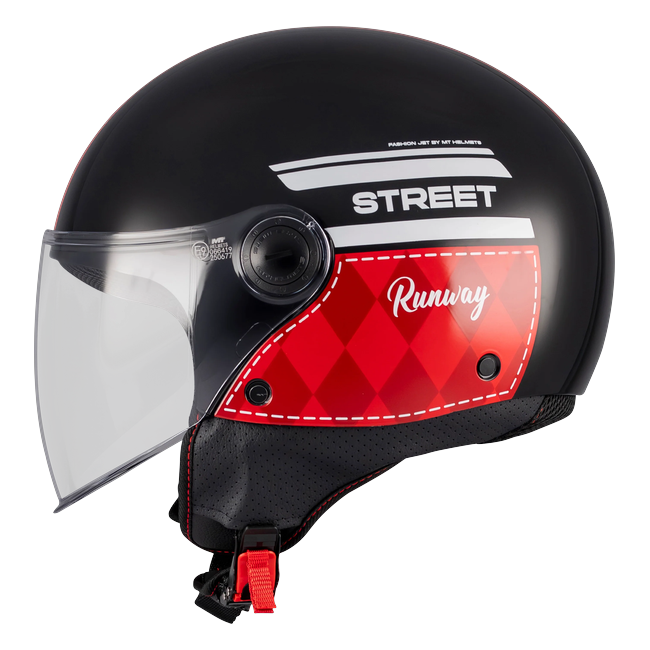 MT-Helmets Street S Runway B5 Jet Helmet – Gloss Black/Red – left side view