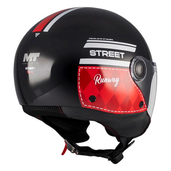 MT-Helmets Street S Runway B5 Jet Helmet – Gloss Black/Red – rear three-quarter view