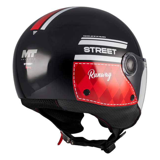 MT-Helmets Street S Runway B5 Jet Helmet – Gloss Black/Red – rear three-quarter view