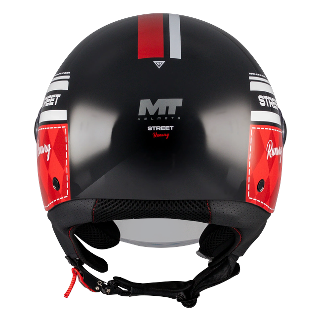 MT-Helmets Street S Runway B5 Jet Helmet – Gloss Black/Red – rear view