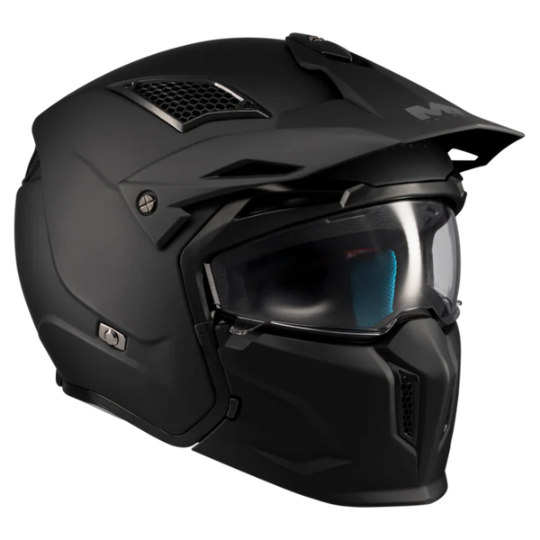 MT-Helmets Streetfighter SV S Pure A1 Convertible Helmet – Matt Black – rear three-quarter view