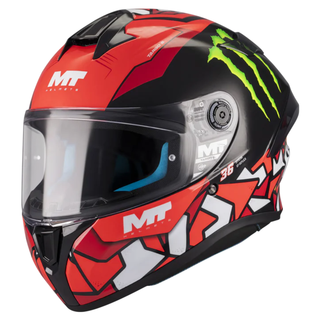 MT-Helmets Targo S Piqueras B5 Full-Face Helmet – Gloss – front three-quarter view