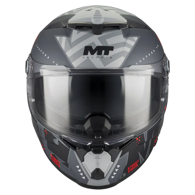MT-Helmets Thunder 4 R SV Canvas C5 Full-Face Helmet – Matt Grey / Red – front view
