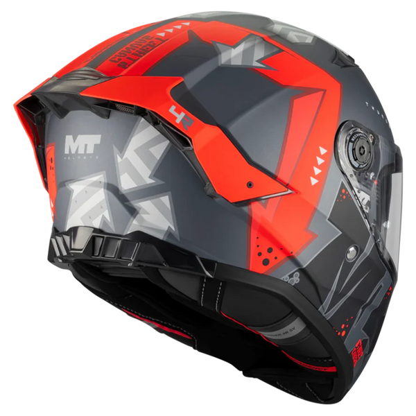 MT-Helmets Thunder 4 R SV Canvas C5 Full-Face Helmet – Matt Grey / Red – rear three-quarter view