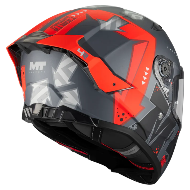 MT-Helmets Thunder 4 R SV Canvas C5 Full-Face Helmet – Matt Grey / Red – rear three-quarter view