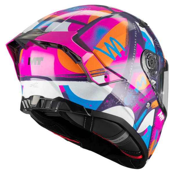 MT-Helmets Thunder 4 R SV Pipen C8 Full-Face Helmet – Gloss Pink / Purple – rear three-quarter view