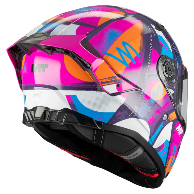 MT-Helmets Thunder 4 R SV Pipen C8 Full-Face Helmet – Gloss Pink / Purple – rear three-quarter view
