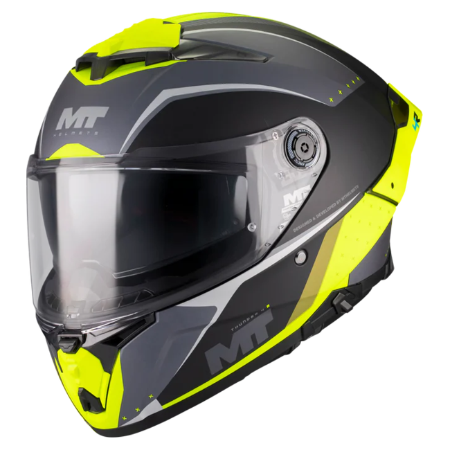 MT-Helmets Thunder 4 R SV Wind Tunnel B3 Full-Face Helmet – Matt Neon Yellow – front three-quarter view
