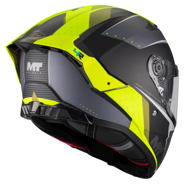 MT-Helmets Thunder 4 R SV Wind Tunnel B3 Full-Face Helmet – Matt Neon Yellow – rear three-quarter view