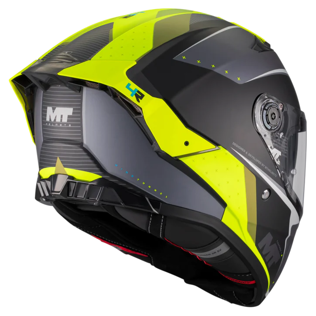 MT-Helmets Thunder 4 R SV Wind Tunnel B3 Full-Face Helmet – Matt Neon Yellow – rear three-quarter view