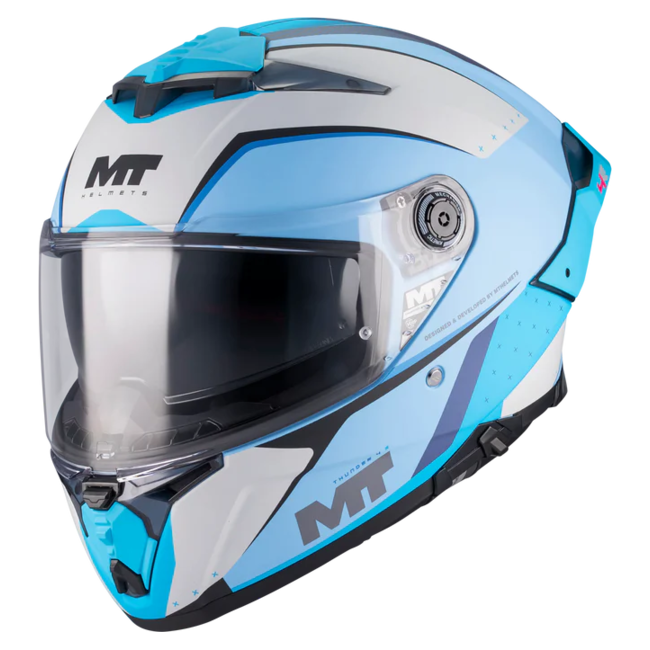 MT-Helmets Thunder 4 R SV Wind Tunnel C7 Full-Face Helmet – Matt Light Blue – front three-quarter view