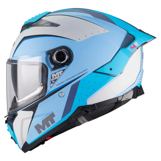 MT-Helmets Thunder 4 R SV Wind Tunnel C7 Full-Face Helmet – Matt Light Blue – left side view