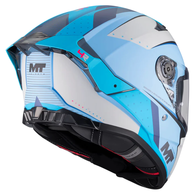 MT-Helmets Thunder 4 R SV Wind Tunnel C7 Full-Face Helmet – Matt Light Blue – rear three-quarter view