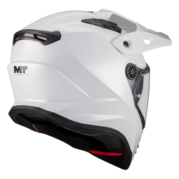 MT-Helmets Track SV Pure A0 Adventure Helmet – Gloss White – rear three-quarter view