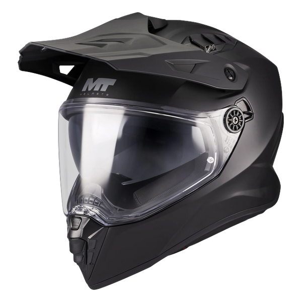 MT-Helmets Track SV Pure A1 Adventure Helmet – Matt Black – front three-quarter view