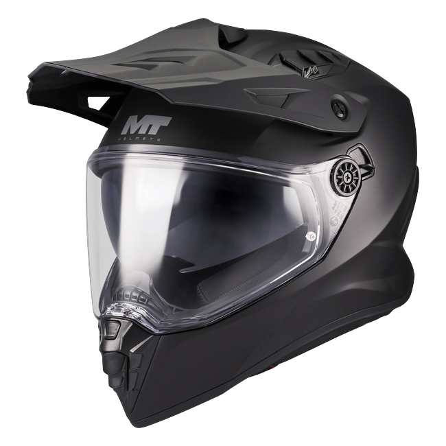 MT-Helmets Track SV Pure A1 Adventure Helmet – Matt Black – front three-quarter view