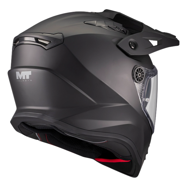 MT-Helmets Track SV Pure A1 Adventure Helmet – Matt Black – rear three-quarter view