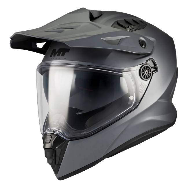 MT-Helmets Track SV Pure A2 Adventure Helmet – Matt Grey – front three-quarter view