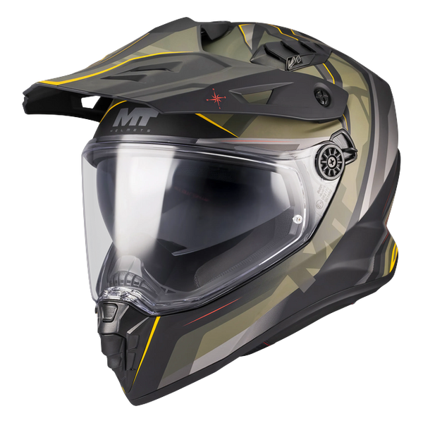 MT-Helmets Track SV Questor B6 Adventure Helmet – Matt Green – front three-quarter view