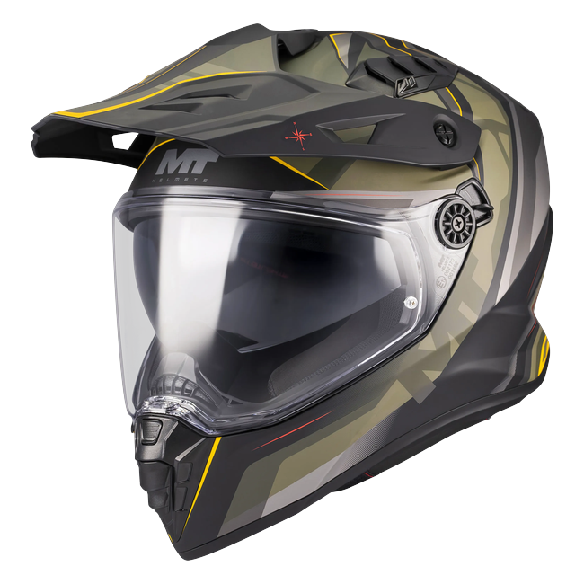 MT-Helmets Track SV Questor B6 Adventure Helmet – Matt Green – front three-quarter view
