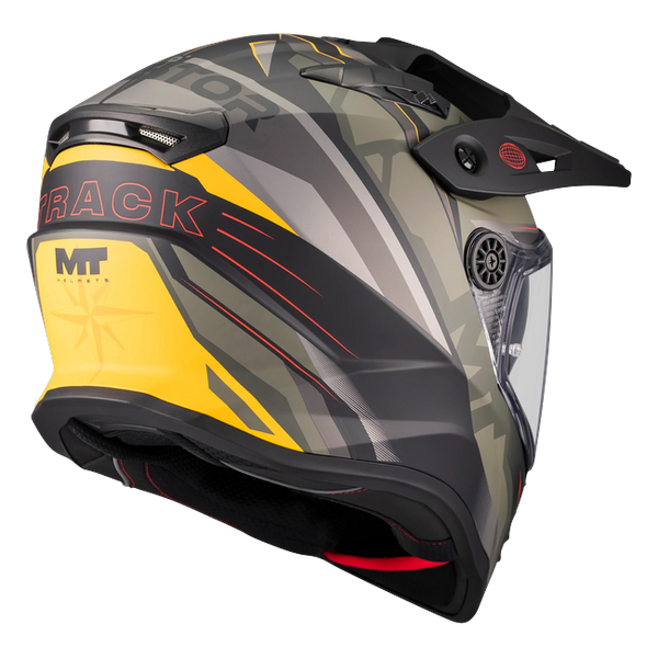 MT-Helmets Track SV Questor B6 Adventure Helmet – Matt Green – rear three-quarter view