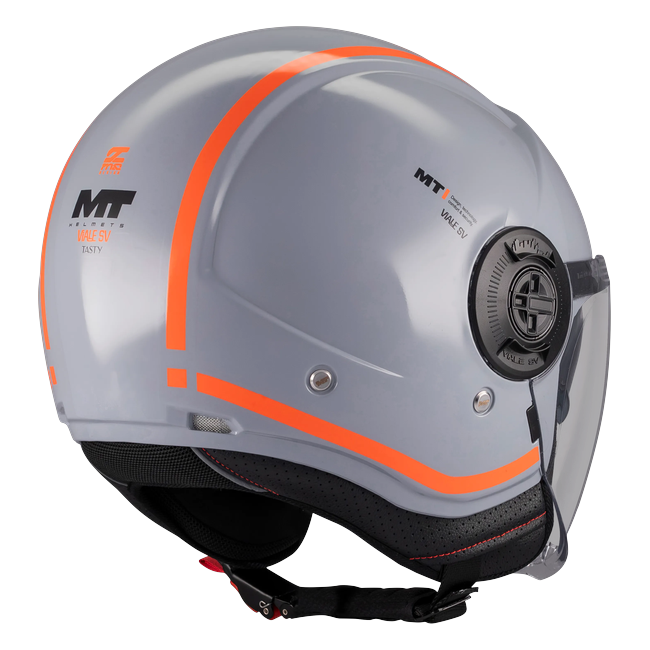 MT-Helmets Viale SV S Tasty C4 Jet Helmet – Gloss Silver – rear three-quarter view
