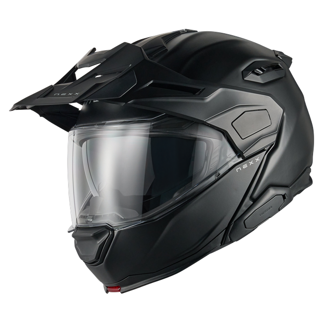 Nexx X.LIFECOUNTRY Plain Black Adventure Flip-Up Helmet – front three-quarter view